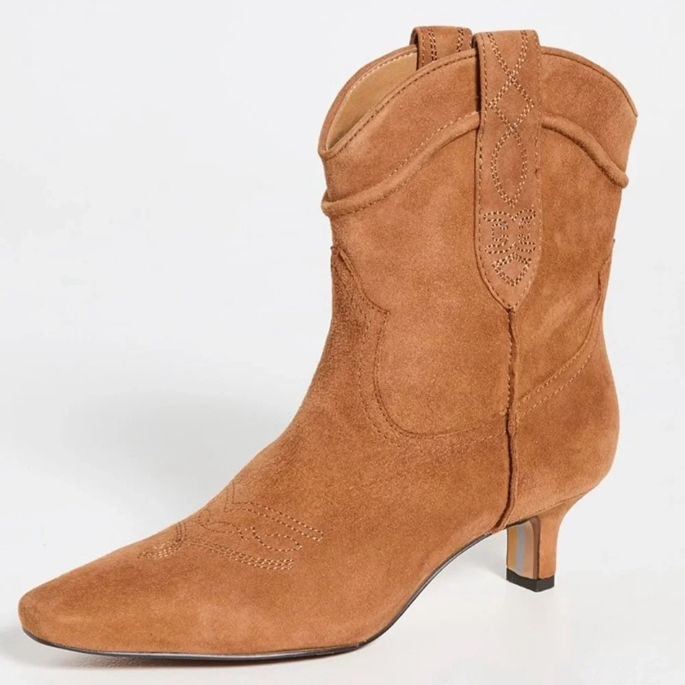 Sam Edelman Taryn Suede Pull On Western Point Squared Toe Kitten Heel Boots 8.5
